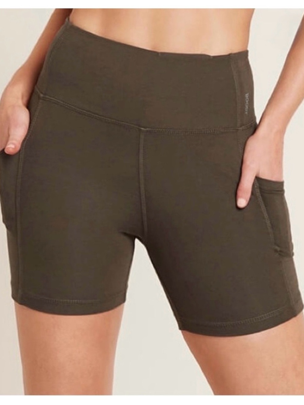 Boody Bamboo Bike Shorts Dark Olive Green High Waist Sz S